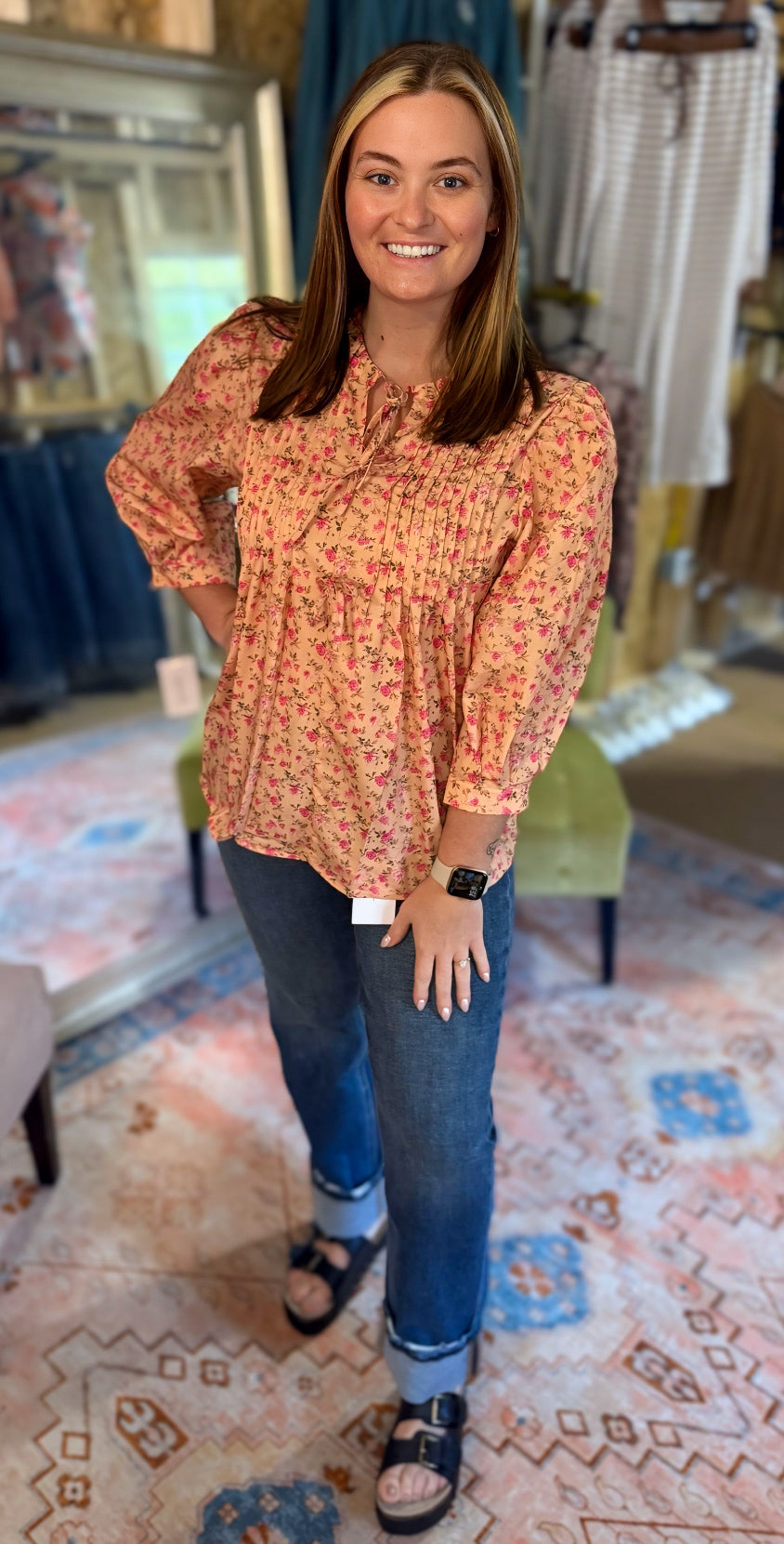 Dainty Fall Floral Balloon Sleeve Top