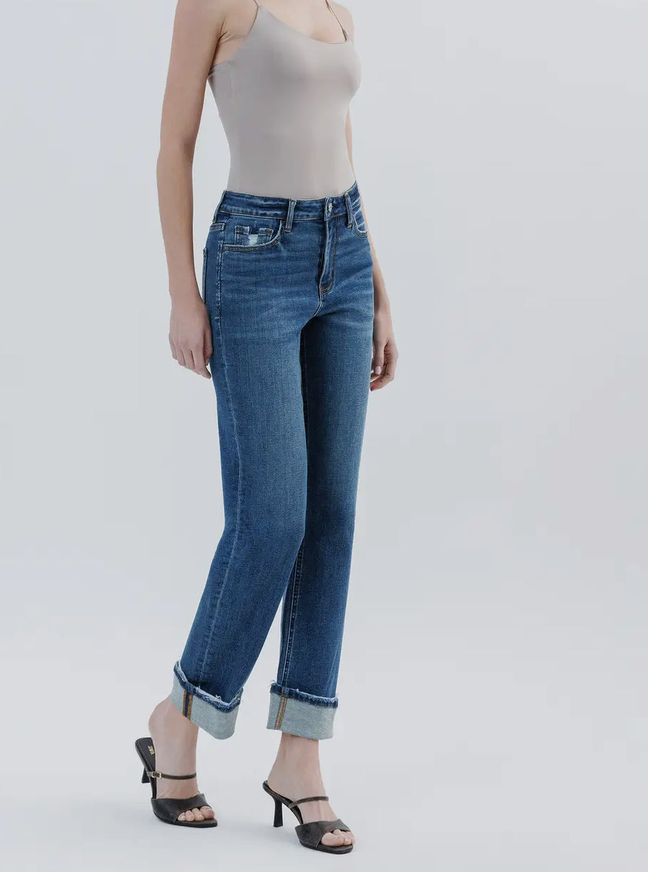 High Rise Cuffed Straight Leg Jean-Flying Monkey