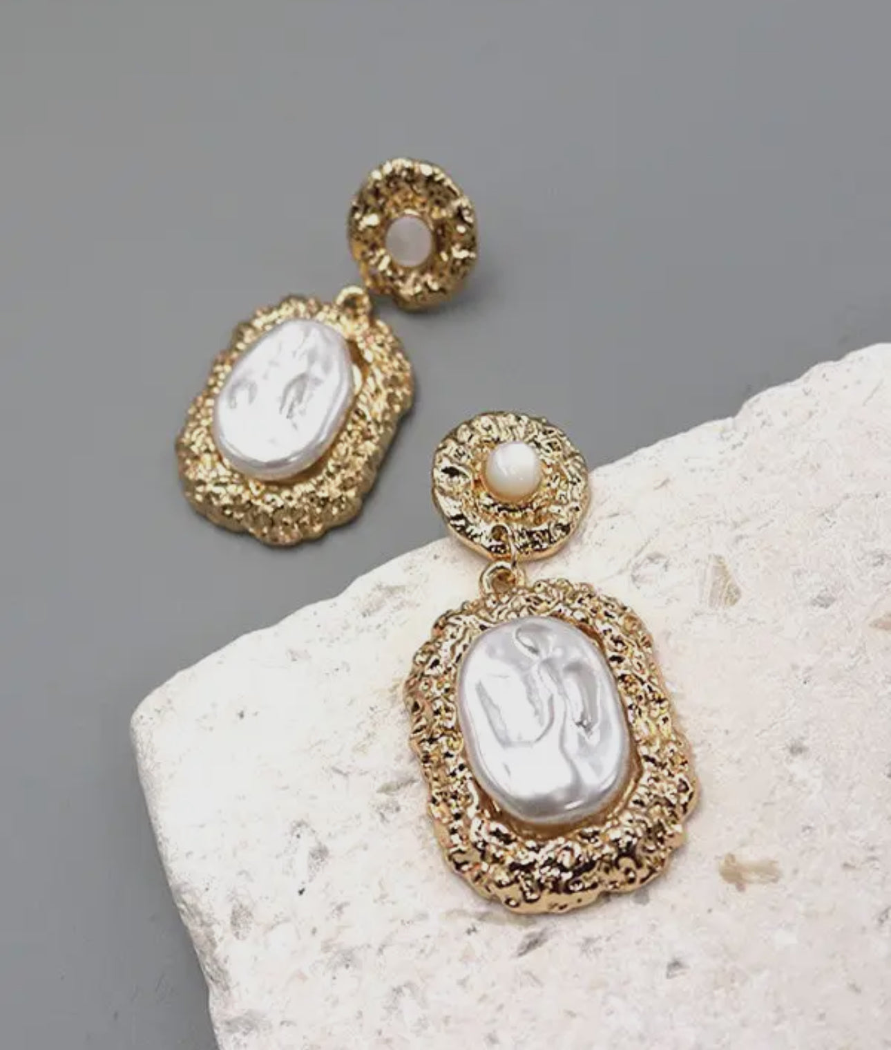 Hammered Pearl Drop Earrings
