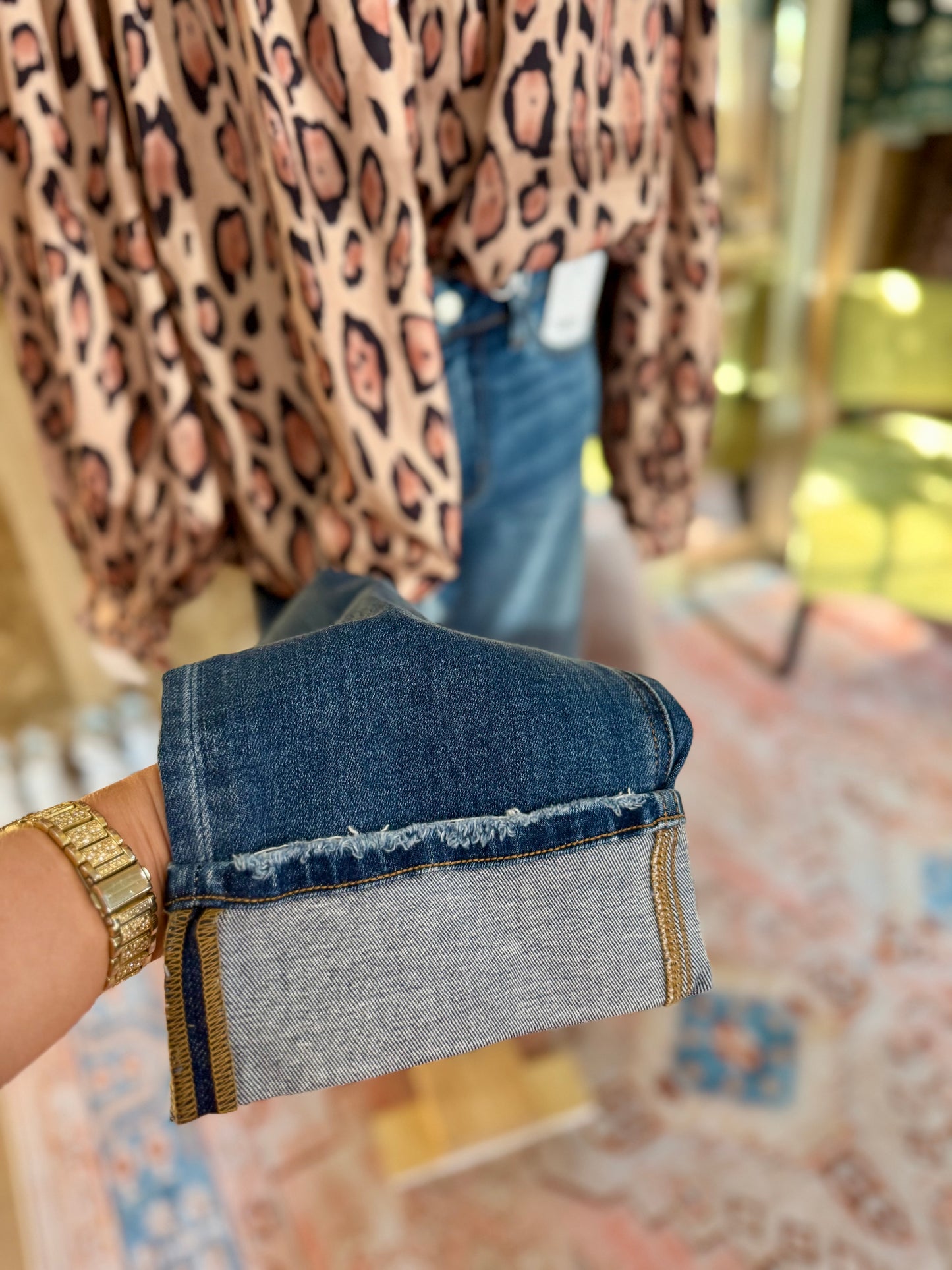 High Rise Cuffed Straight Leg Jean-Flying Monkey