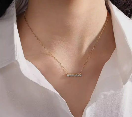 18k Stainless Steel Rhinestone Bar Necklace