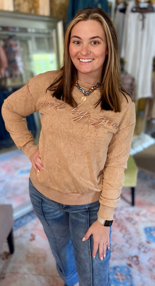 Saved By Grace Embroidered Mineral Washed Crew Neck