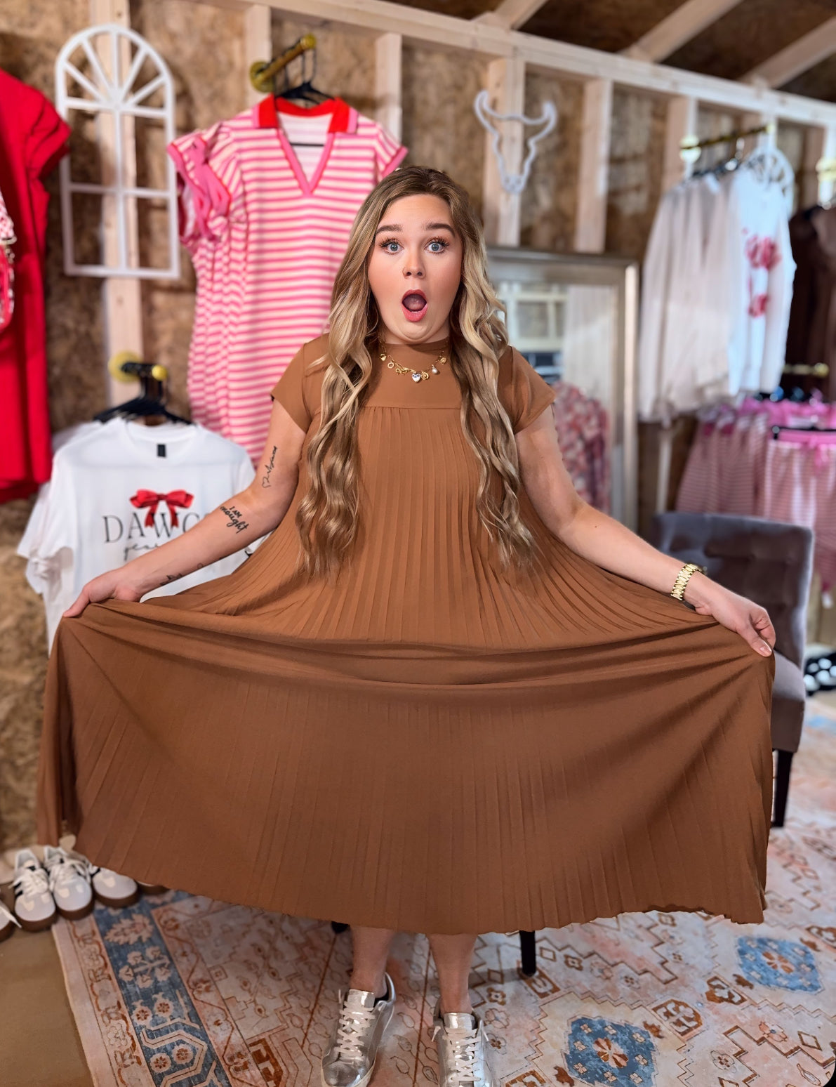 Elegant On A Budget Brown Pleated Dress