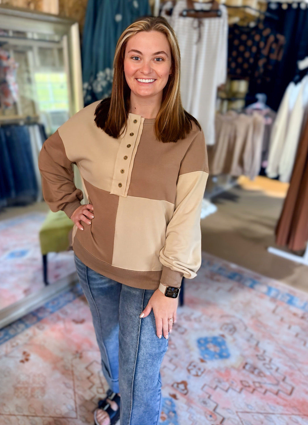 Sit Around The Bonfire Color-block Henley