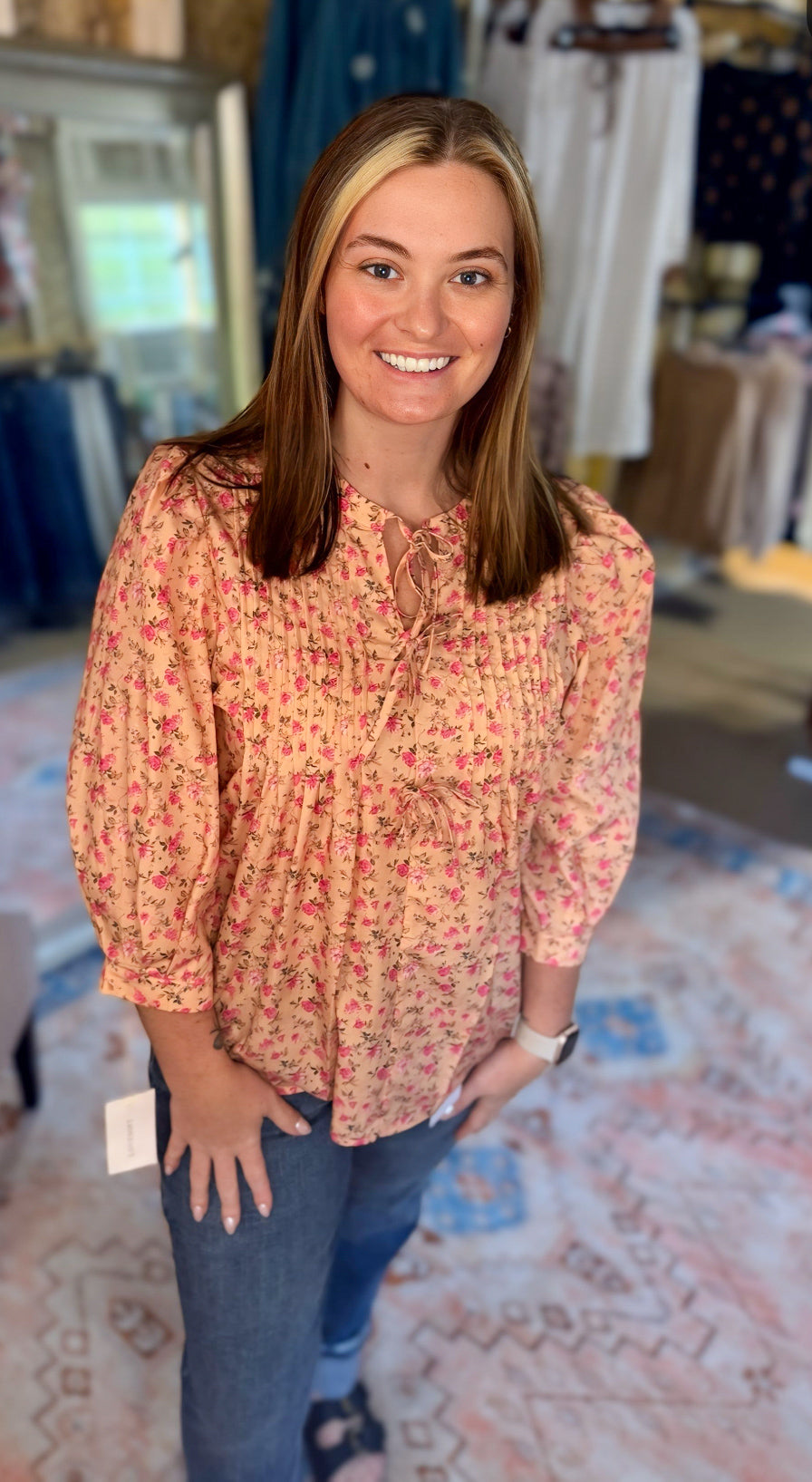 Dainty Fall Floral Balloon Sleeve Top