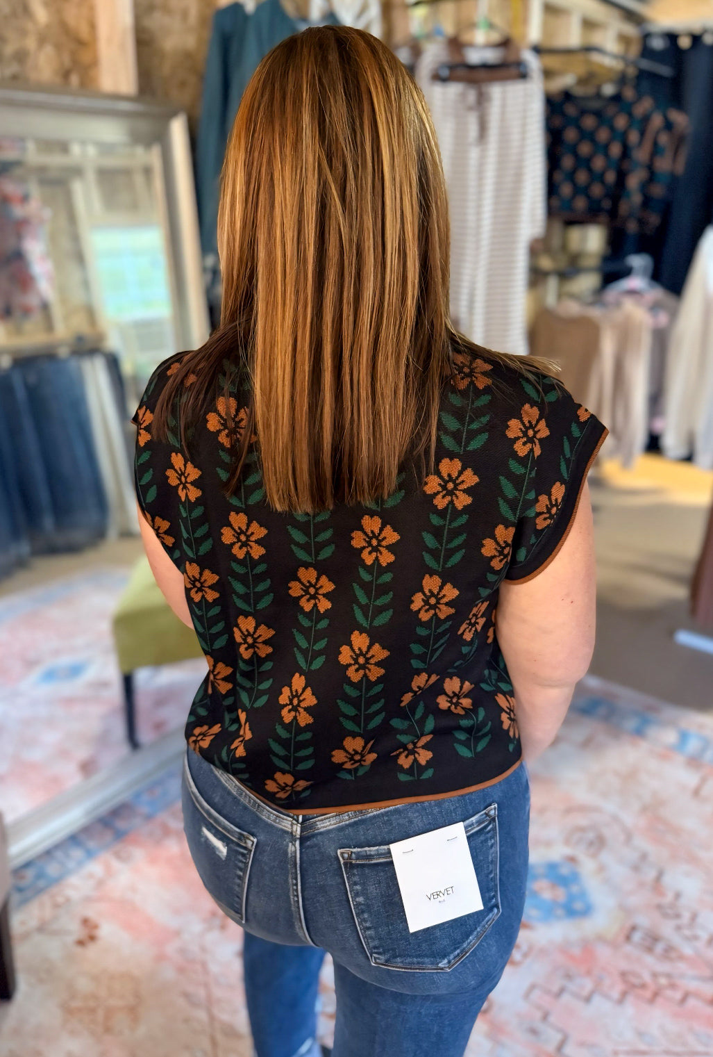 Retro Floral Cap Sleeve Sweater Tee