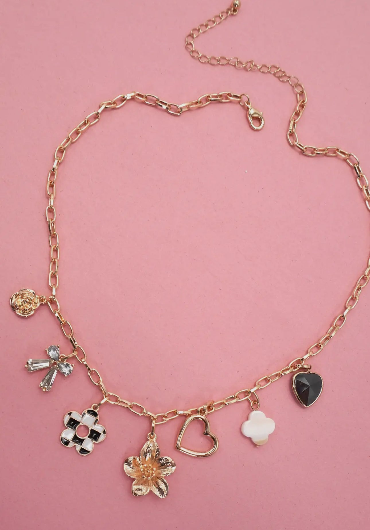 Bow|Checkered|Floral|Heart|Clover Charm Necklace