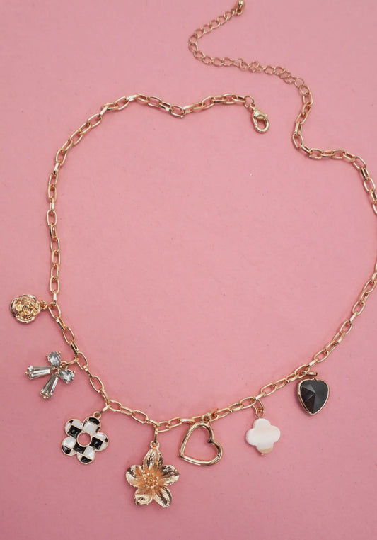 Bow|Checkered|Floral|Heart|Clover Charm Necklace