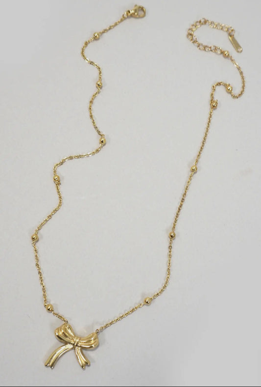18k Stainless Steel Bow Necklace