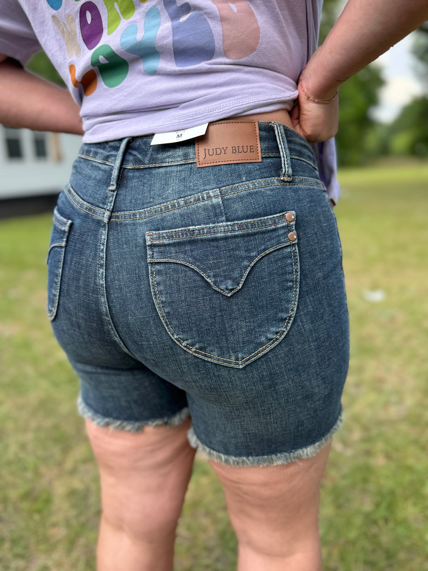 Judy Blue Tummy Control Dark Wash Short With Fray Hem