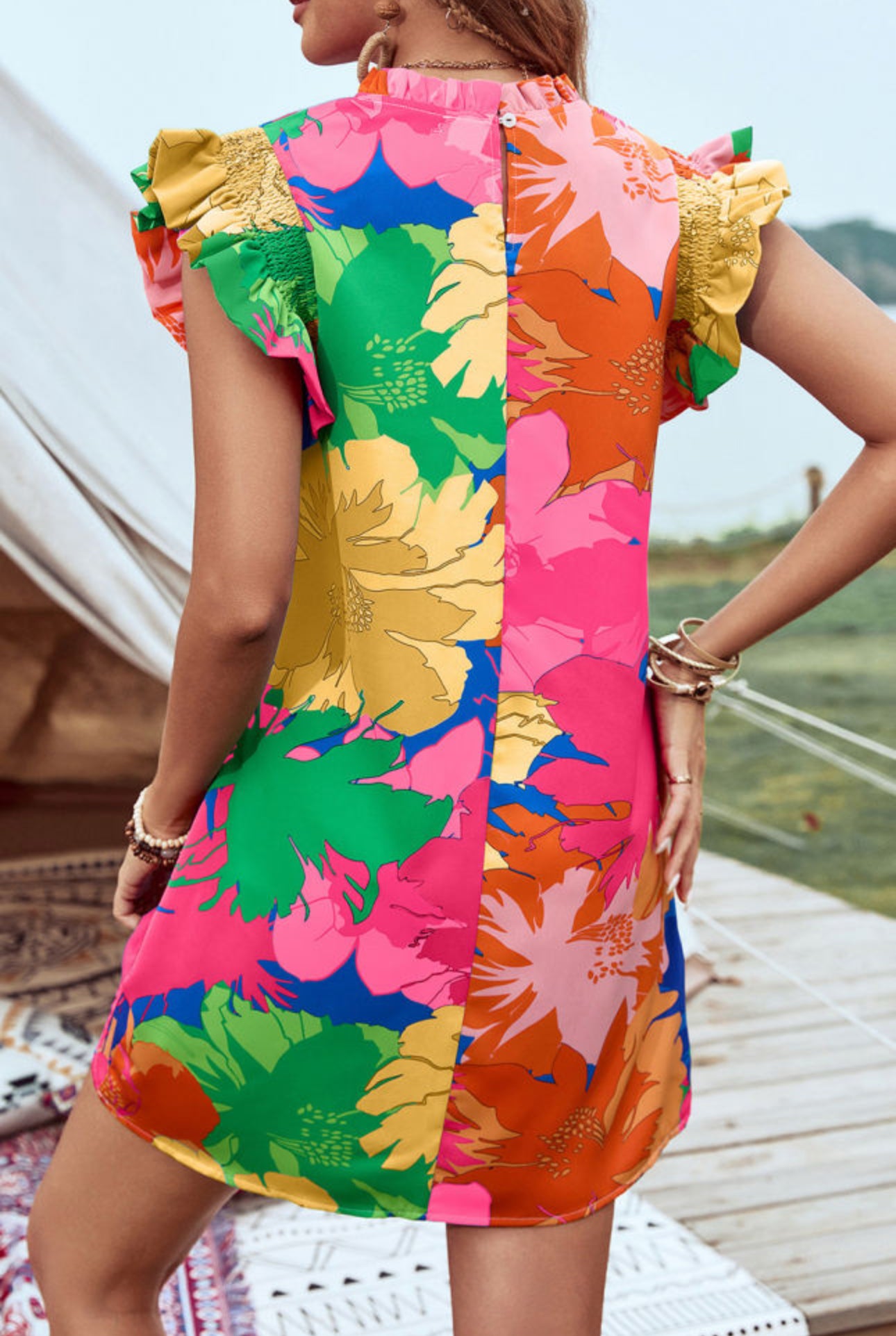 Let’s Go To Hawaii Floral Flutter Sleeve Dress