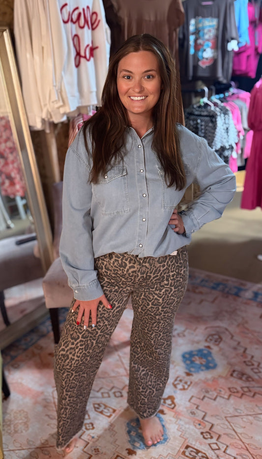 Wild One Leopard Fray Hem Jean