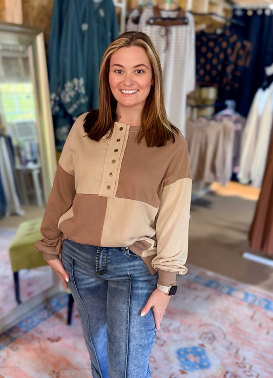 Sit Around The Bonfire Color-block Henley