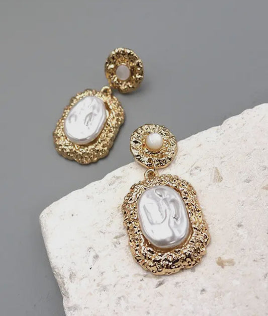 Hammered Pearl Drop Earrings