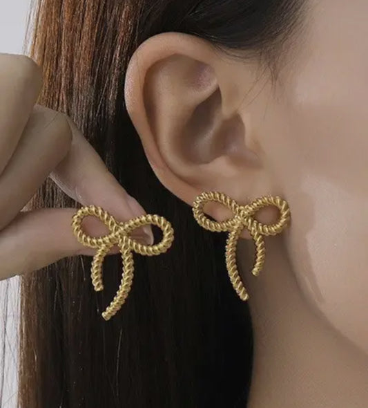 18k Stainless Steel Rope Bow Earring