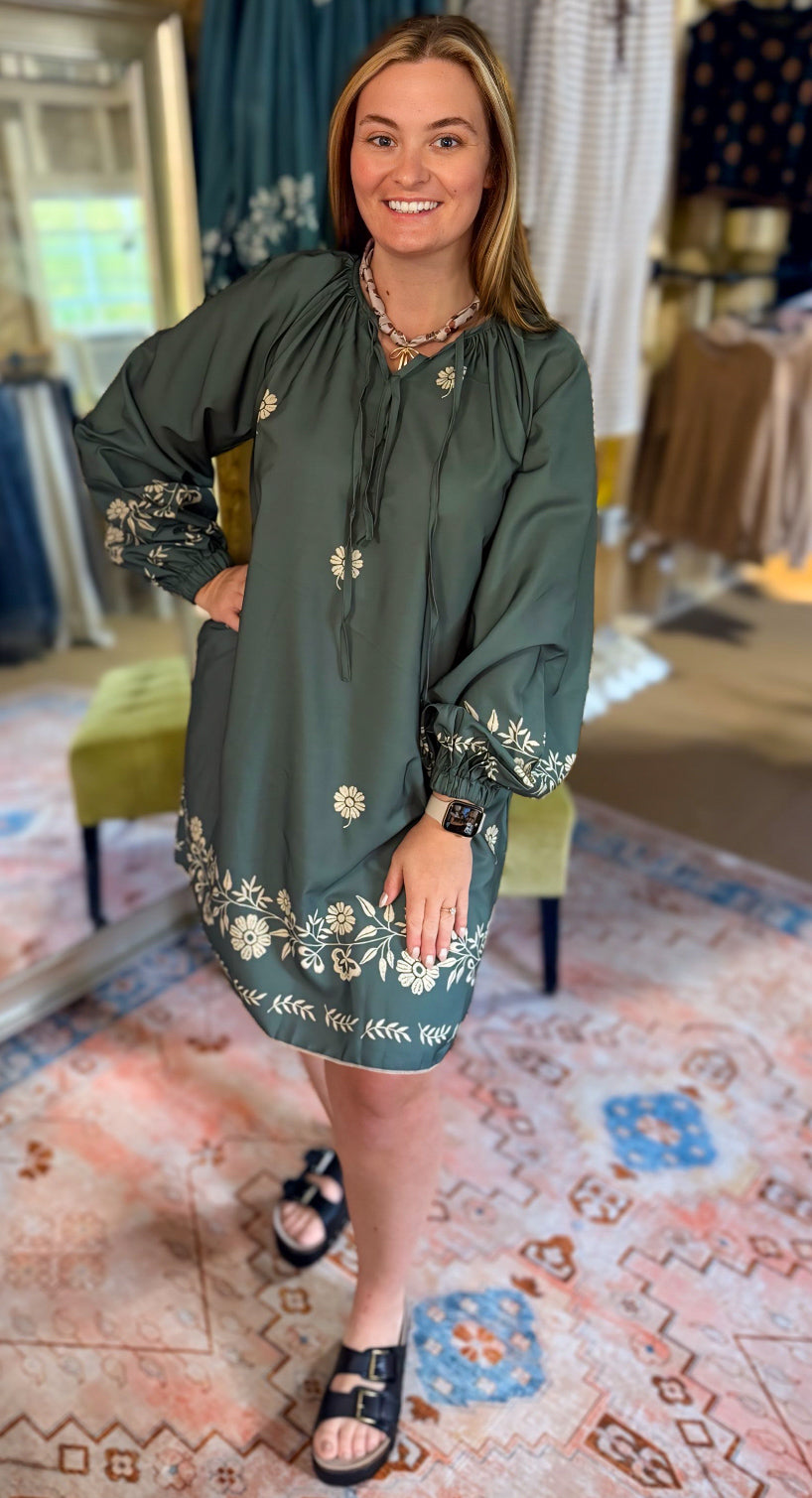 I Hope You’re Happy Green Embroidered Dress