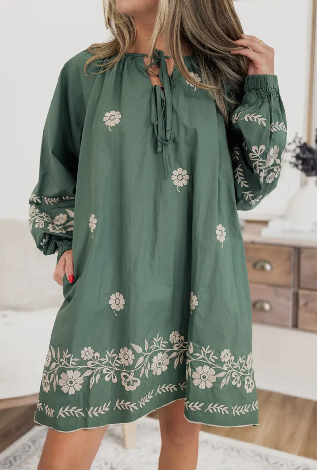 I Hope You’re Happy Green Embroidered Dress