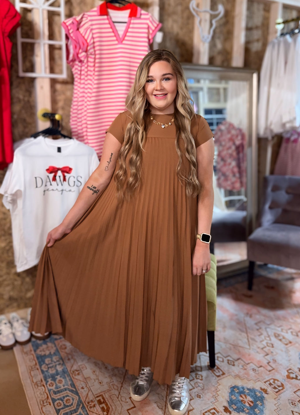 Elegant On A Budget Brown Pleated Dress