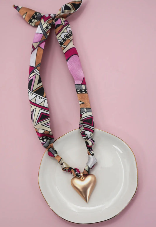 Multicolor Scarf Necklace w/ Interchangeable Charm