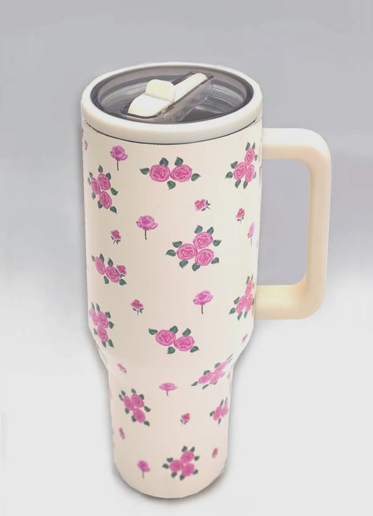 SPILLPROOF Cream/Pink Floral Tumbler