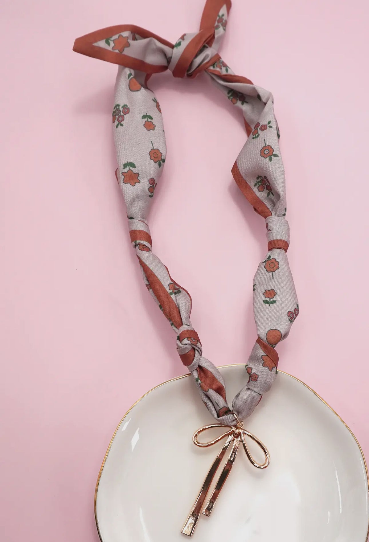 Blush/Floral Scarf Necklace W/ Interchangeable Bow Charm