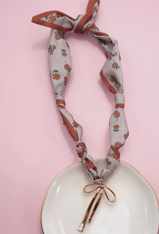 Blush/Floral Scarf Necklace W/ Interchangeable Bow Charm