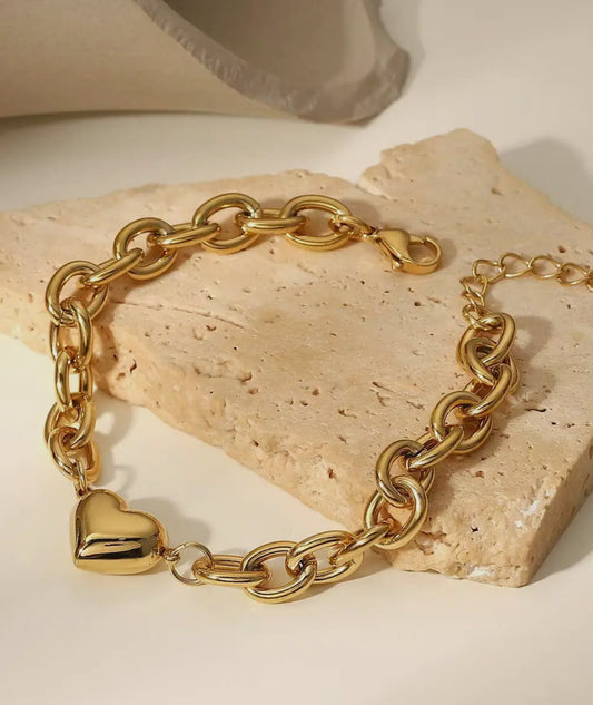 18k Stainless Steel Chunky Heart Bracelet