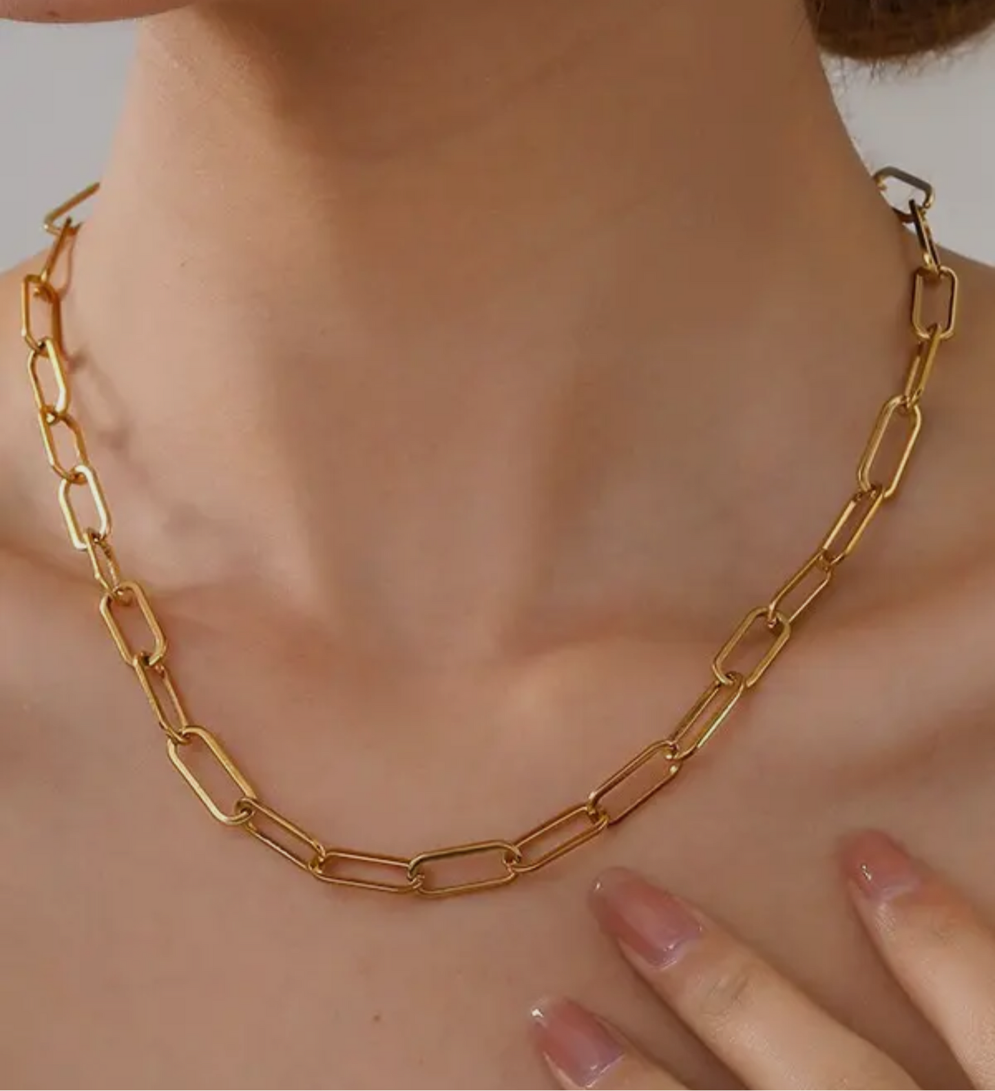 Gold Stainless Steel Waterproof Tarnish Free Paperclip Necklace