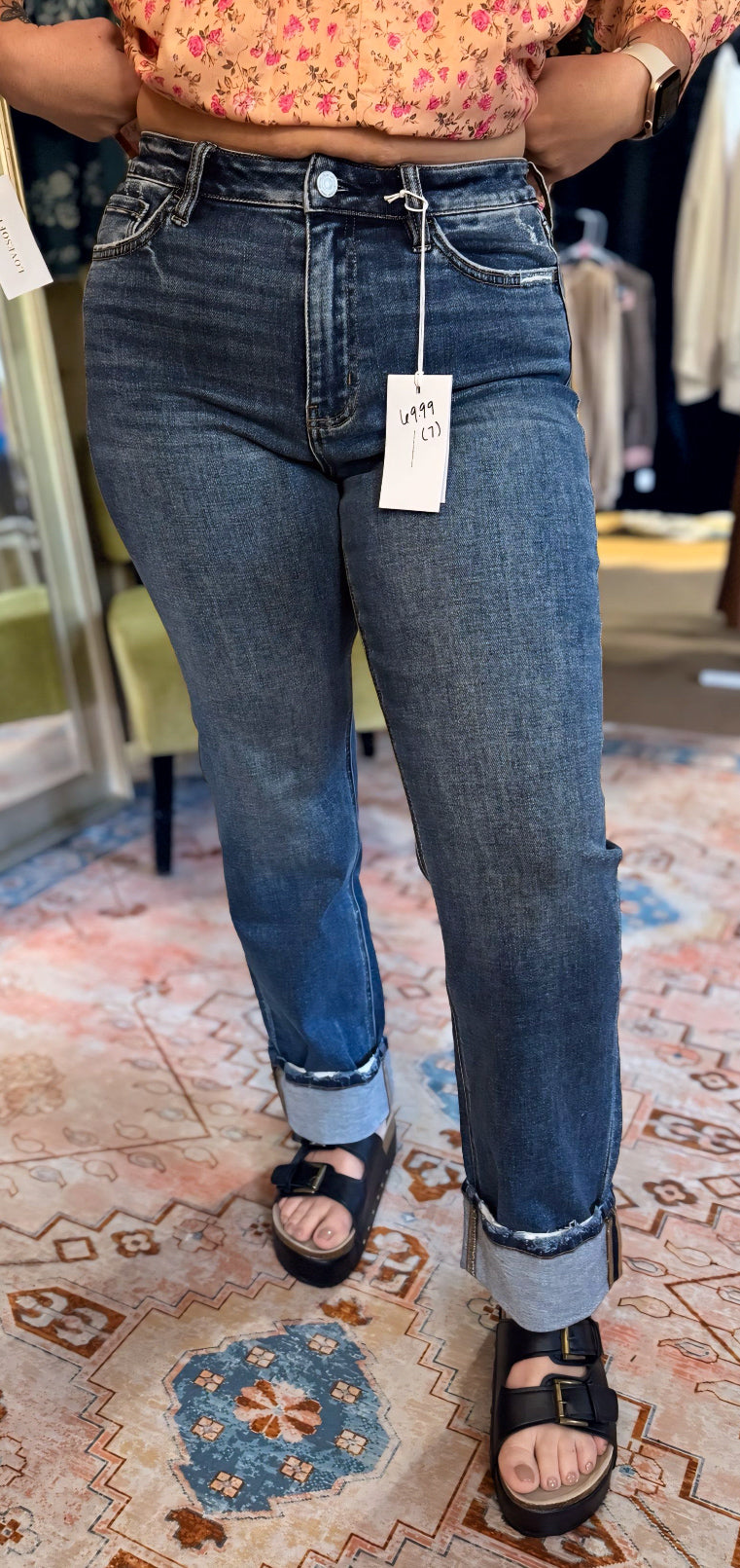 High Rise Cuffed Straight Leg Jean-Flying Monkey