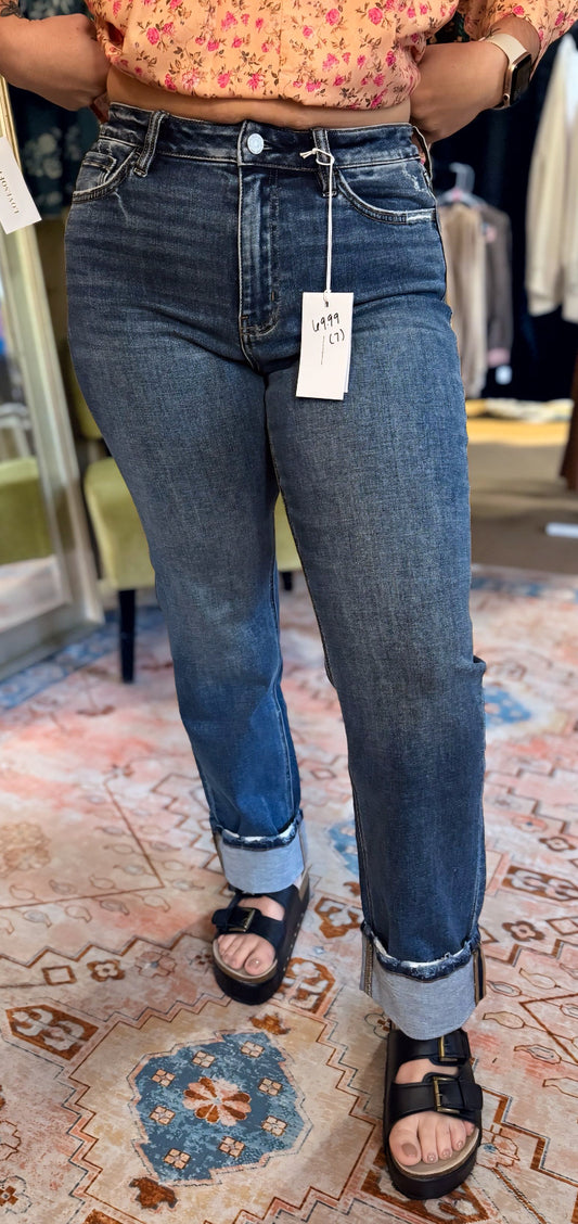 High Rise Cuffed Straight Leg Jean-Flying Monkey