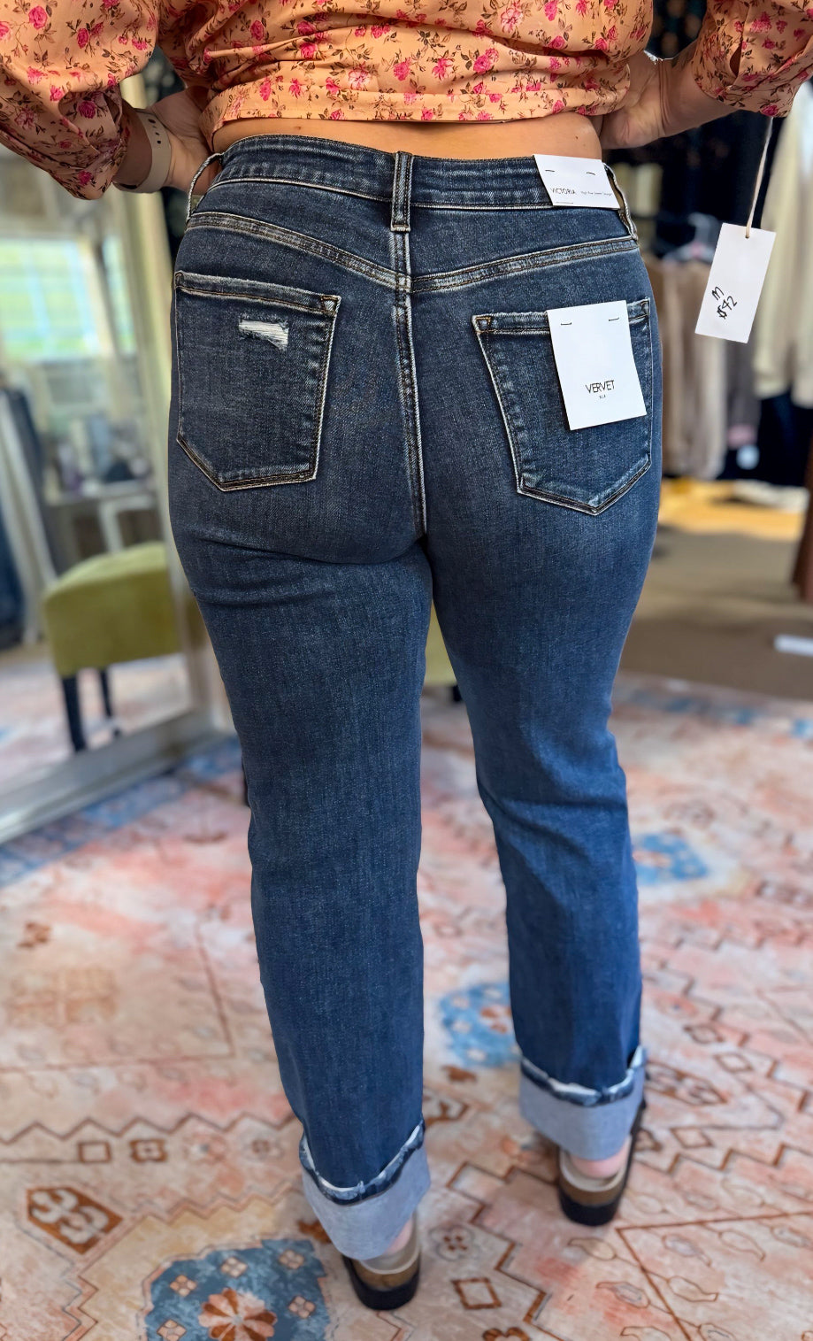 High Rise Cuffed Straight Leg Jean-Flying Monkey